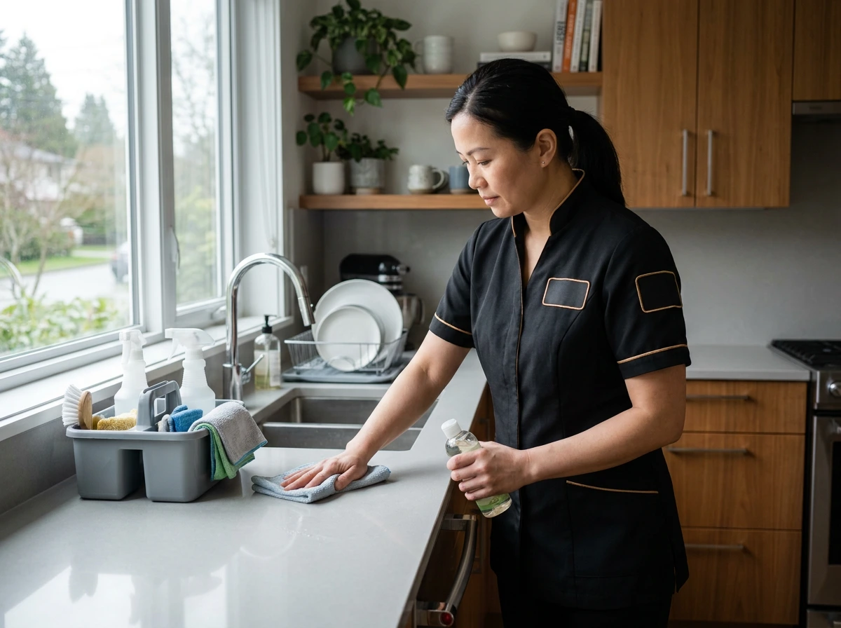 Residential Cleaning in Metro Vancouver with careful kitchen surface cleaning